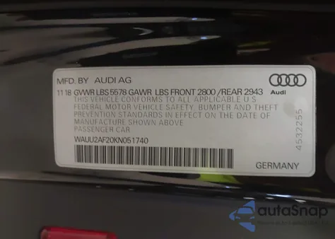 2019 Audi A7 55 Premium из США, поврежденный, VIN WAUU2AF20KN051740